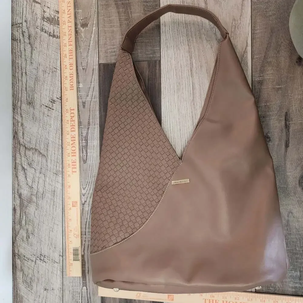 Catherine Malandrino Brown Faux Leather‎ Woven Hobo Shoulder Bag